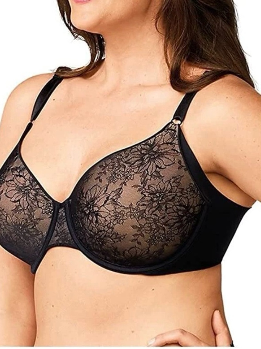 Olga 38 C Black Lace Underwire Full-Coverage Bra